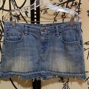 VTG Abercrombie & Fitch Blue Light Wash Denim Micro Mini Skirt W/Logo Y2K 00s